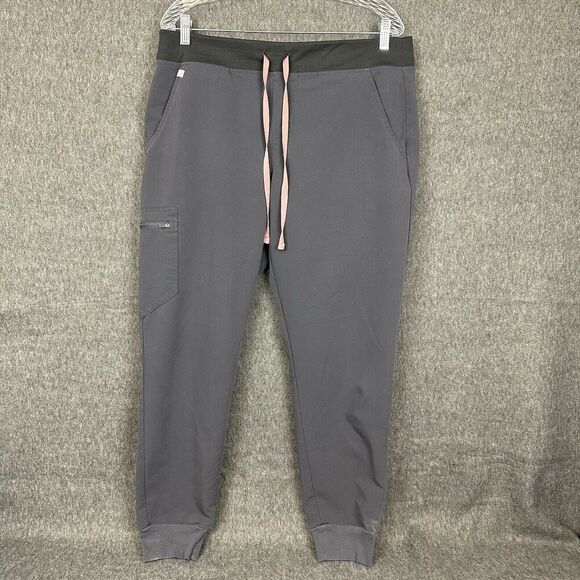 Figs Zamora Gray Jogger Scrub Bottoms Sz L Pink Drawstring Comfort Zip Pocket - Picture 1 of 8